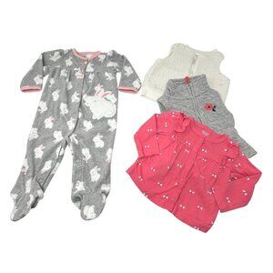 Baby Girls - Rabbit Footie Pajamas Sherpa &‎ Quilted Vests, Print Cardigan - 6 M